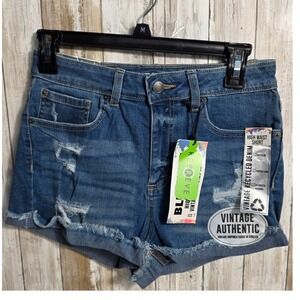 BlueSpice Womens High Waist Distressed Denim Shorts Blue Size 5 New